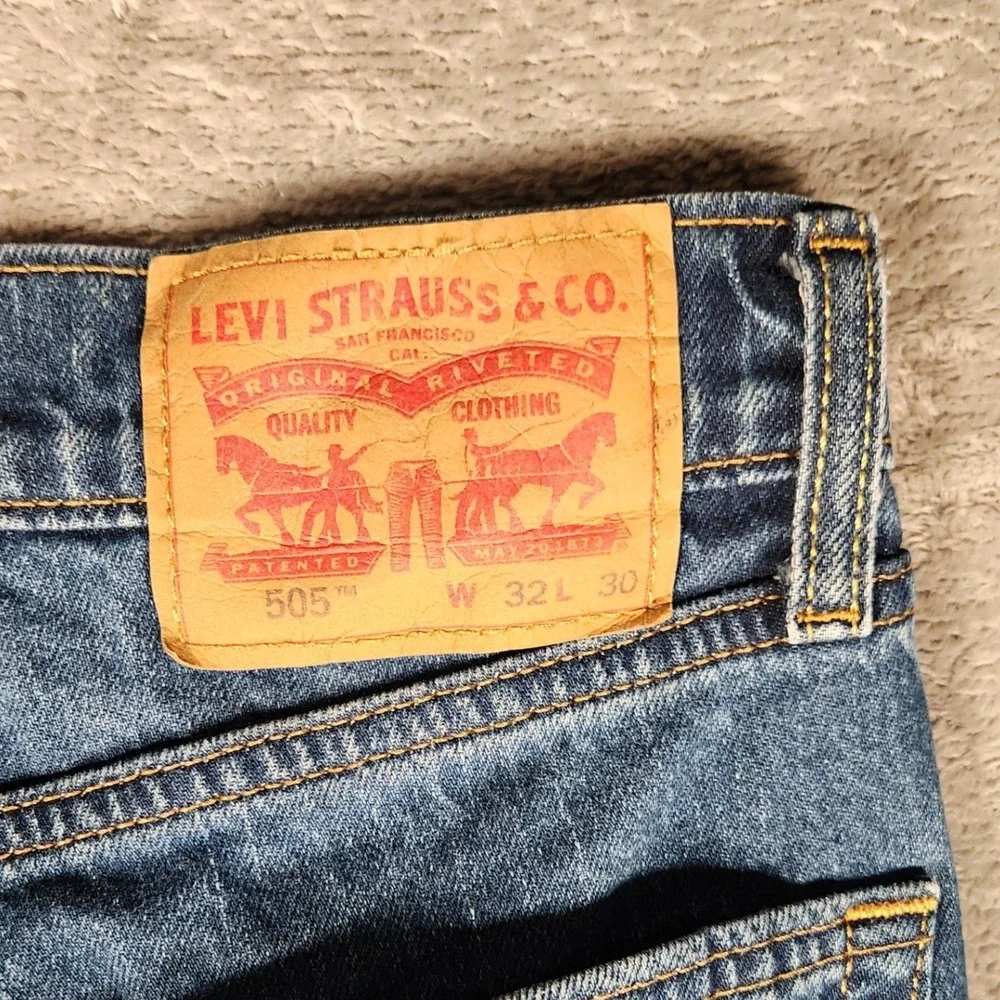 Levi's 505 Regular Fit Jeans Mens 32x30 Blue Excellent Straight Leg Denim - Picture 12 of 13